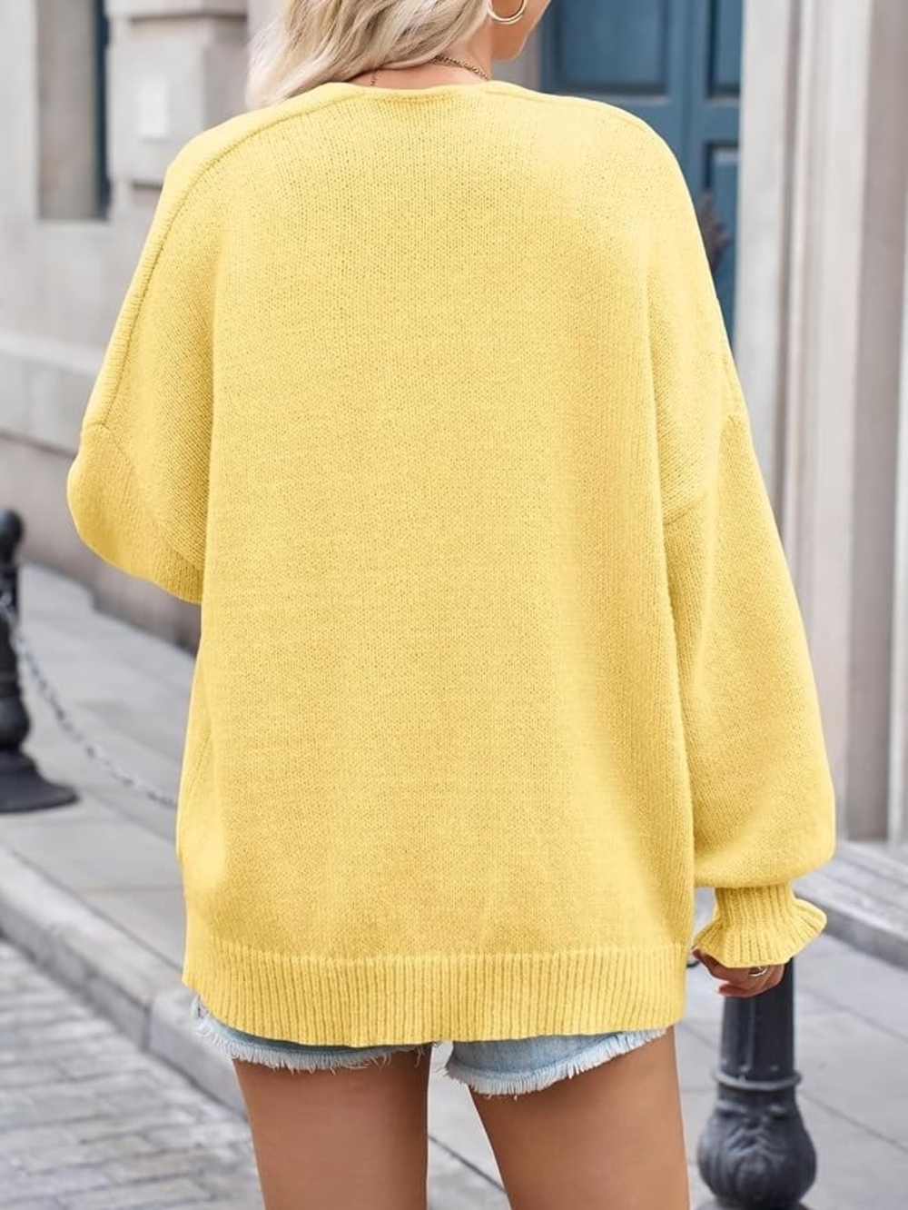 Chic Soft Knit Light Yellow Oversized Cardigan Sweater - Picture 2 of 2